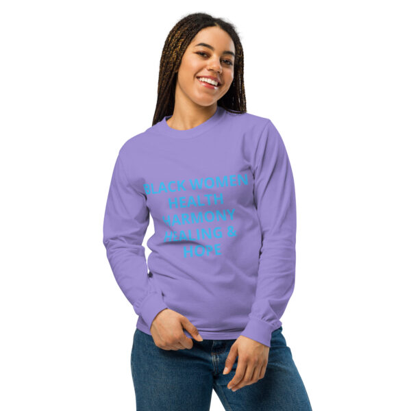 Black Women Health, Healing, Harmony & Hope - Garment-dyed heavyweight long-sleeve shirt - Image 11