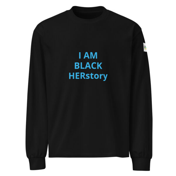 I am Black HERstory - BACE logo on left arm - Premium heavyweight long sleeve shirt - Image 2