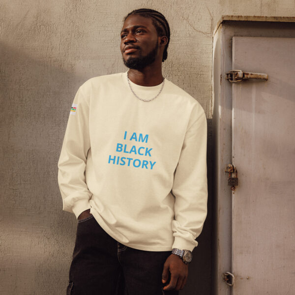 I AM Black History - BACE logo on arm - Premium heavyweight long sleeve shirt - Image 4