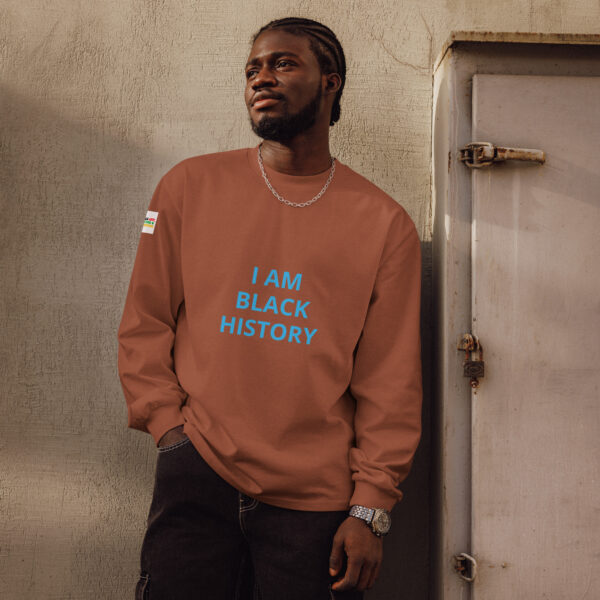 I AM Black History - BACE logo on arm - Premium heavyweight long sleeve shirt - Image 3