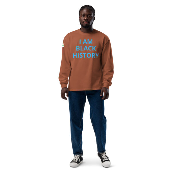 I AM Black History - BACE logo on arm - Premium heavyweight long sleeve shirt - Image 7